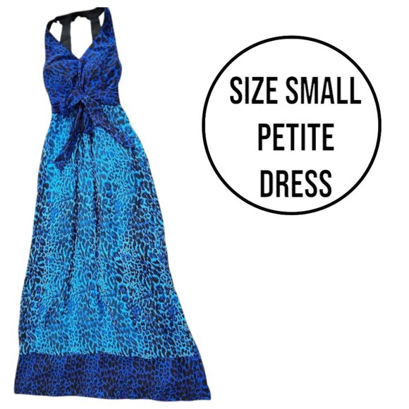 ICE Blue Long Animal Print Sleeveless Maxi Dress Y2K Size Small Petite Cheetah S - Picture 5 of 11